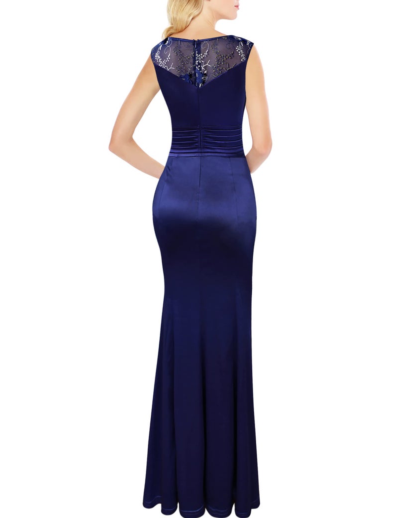 VFSHOW Womens Blue Floral Embroidered Formal Ruched Ruffles High Split Evening Gown Prom Wedding Party Maxi Long Dress 3708 BLU XS - Image 2